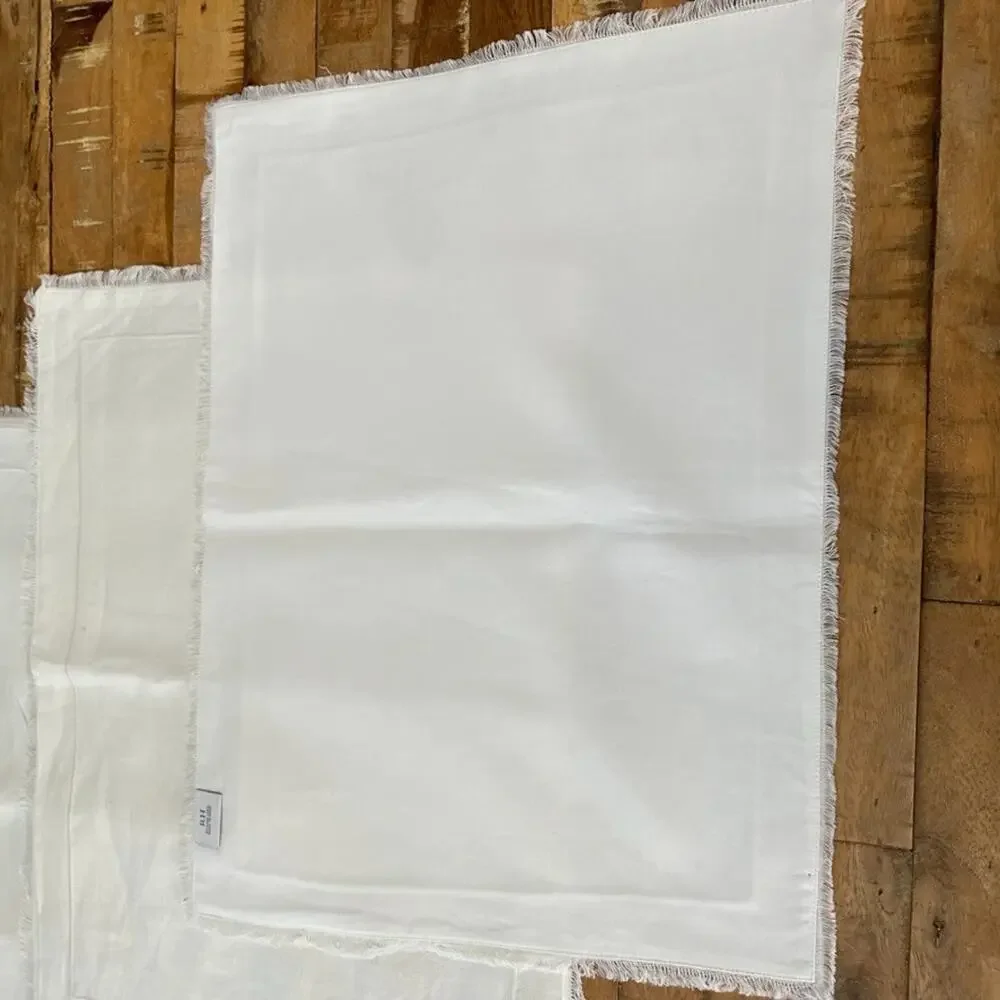 Restoration Hardware White Linen Placemat Set (4) Hemstitch Border Frayed Edges